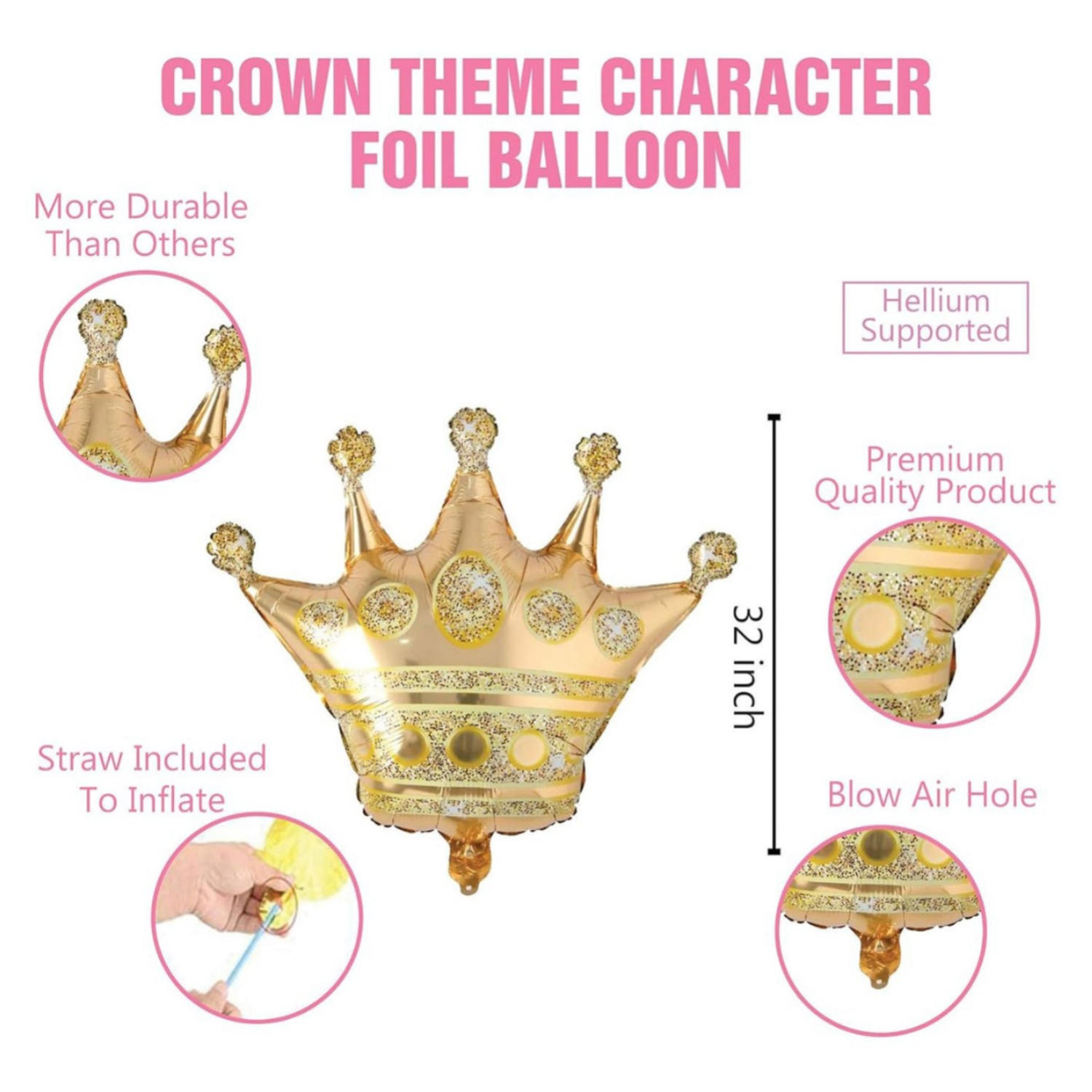 Gold Crown Foil Balloon Set | 5pc Royal Birthday Decor 4