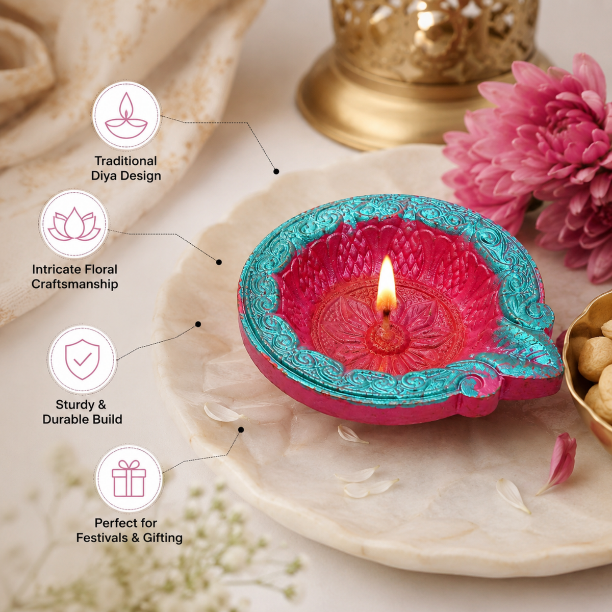 Handcrafted Colorful Designer Clay Diyas (Set of 12) – 7 cm Decorative Terracotta Oil Lamps for Diwali, Puja & Festive Home Decor