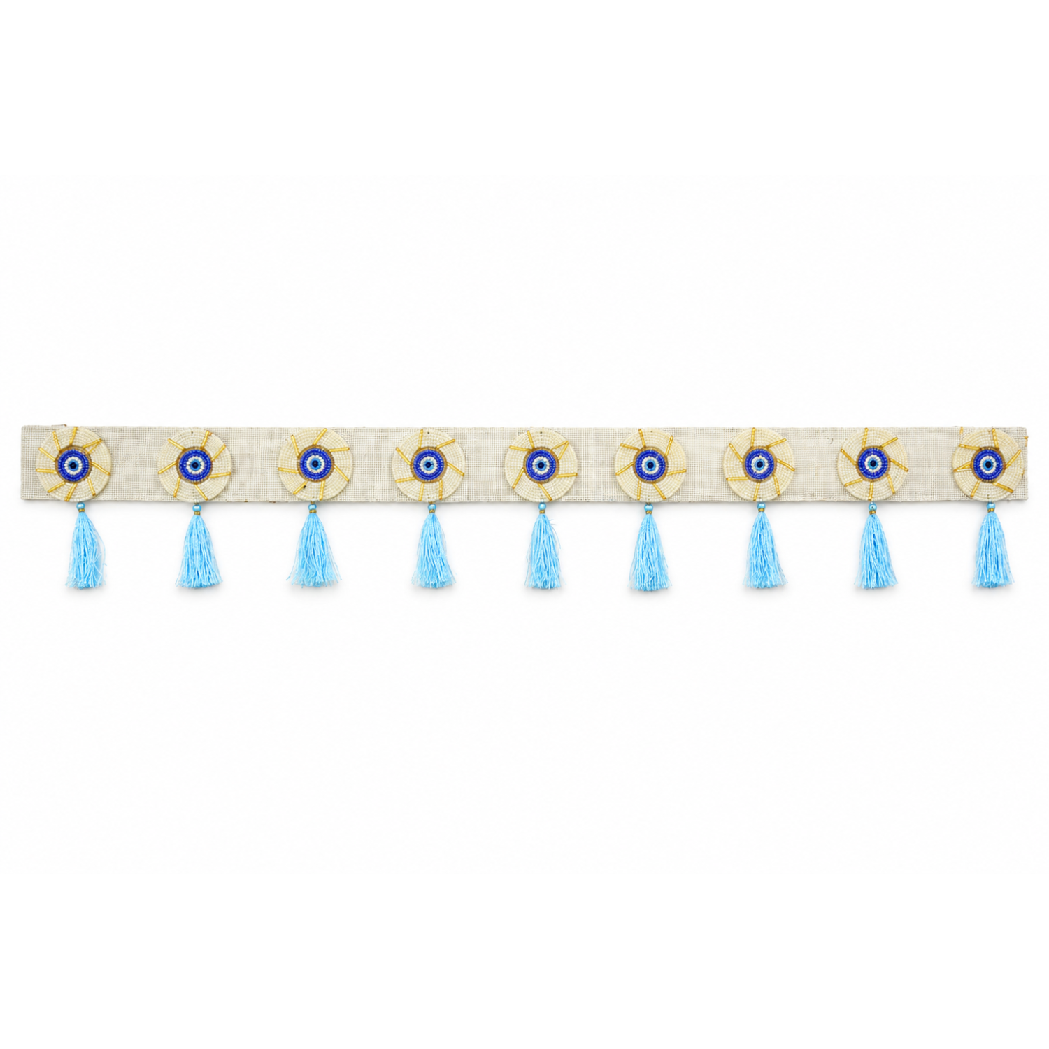 Evil Eye Bandhanwar Door Hanging – 100 cm Reusable Decorative Toran with Protective Eye Design & Blue Tassels, Handcrafted Traditional Valance for Main Entrance, Housewarming & Gift