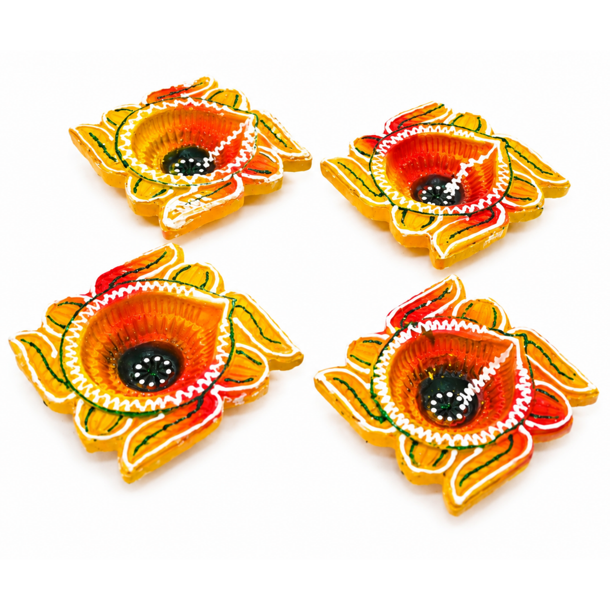 Handcrafted Terracotta Flower Diya Set of 4 – Hand-Painted Decorative Clay Diyas for Diwali & Puja (8 cm)