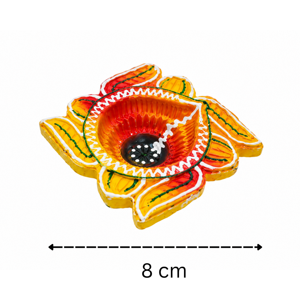 Handcrafted Terracotta Flower Diya Set of 4 – Hand-Painted Decorative Clay Diyas for Diwali & Puja (8 cm)
