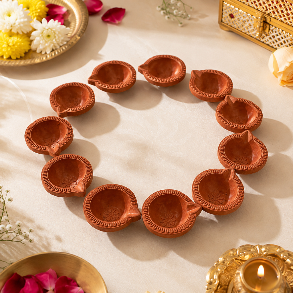 Handmade Natural Clay Diyas (Pack of 12) – 5.5 cm Eco-Friendly Terracotta Oil Lamps for Diwali, Pooja & Home Decor