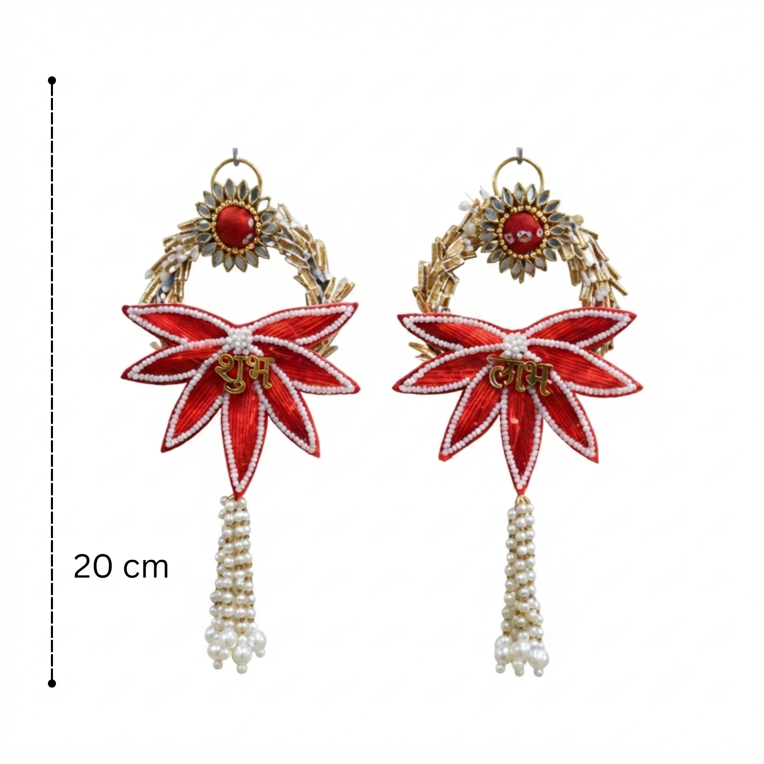 Shubh Labh Decorative Wall Hanging for Home Decor, 20 cm Traditional Toran for Main Entrance Door, Pooja Mandir, Living Room, and Festival Decoration (Set of 2)
