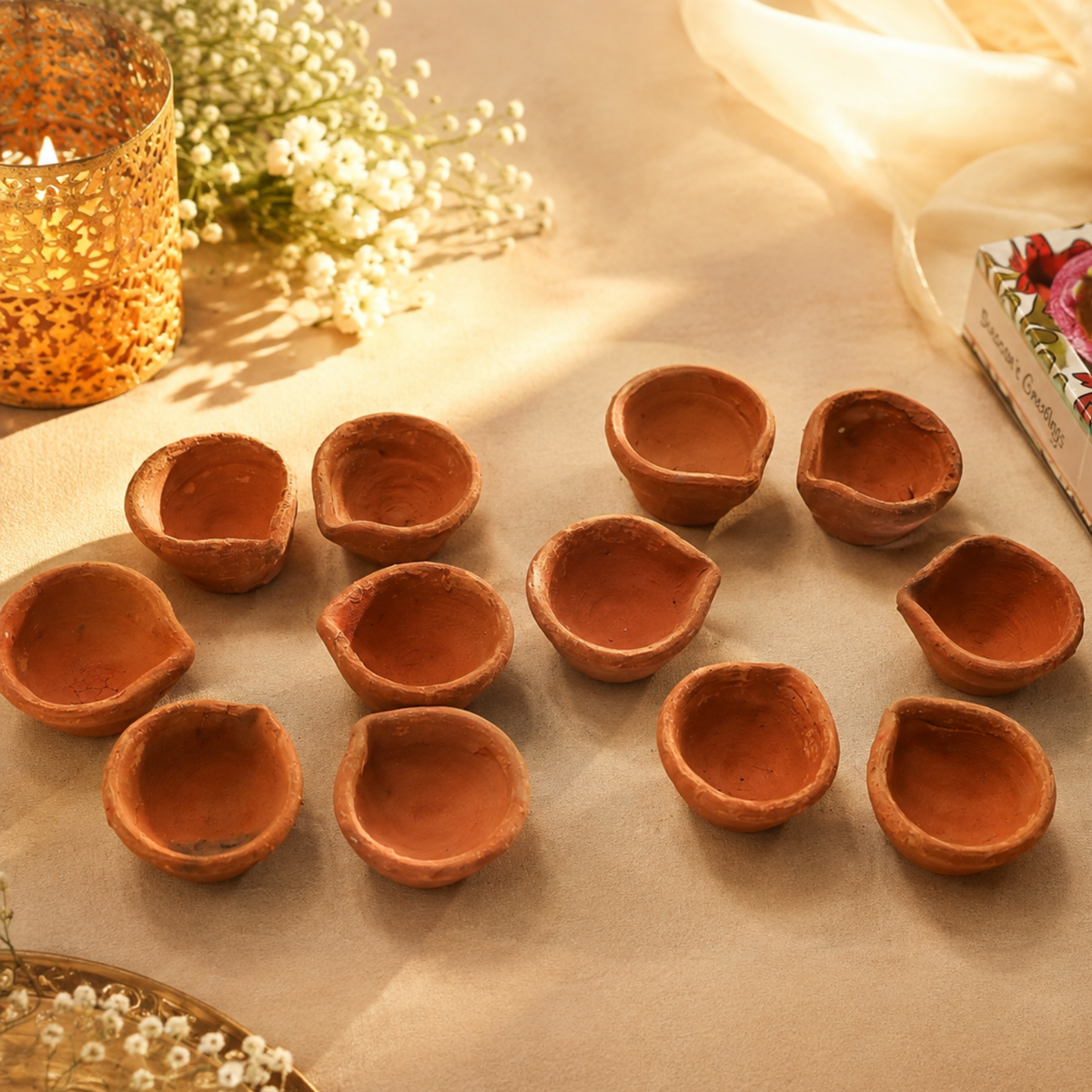 Handmade Natural Clay Diyas (Pack of 12) – 5.5 cm Eco-Friendly Terracotta Oil Lamps for Diwali, Pooja & Home Decor