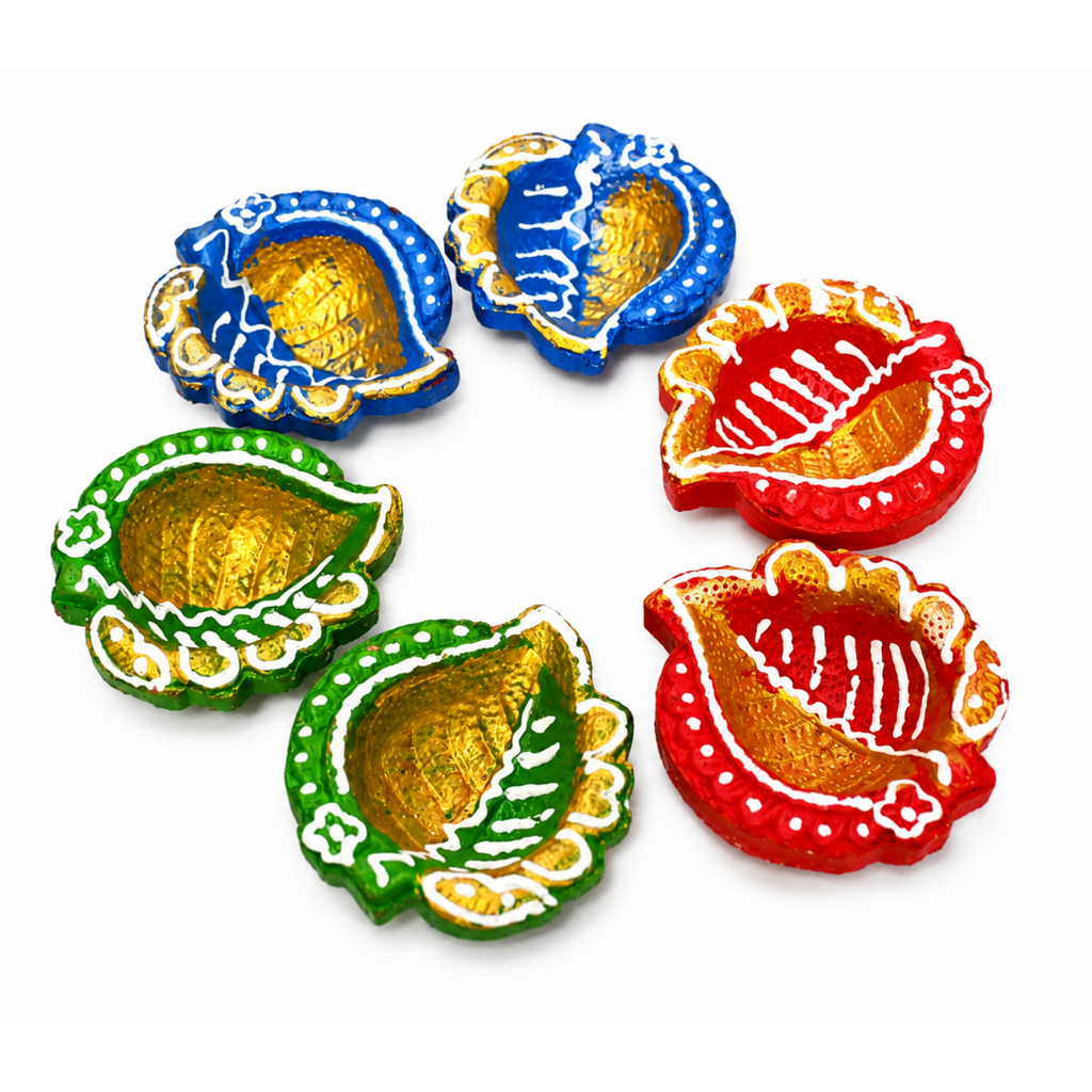 Handcrafted Decorative Terracotta Clay Diya Set of 6 – Hand-Painted Traditional Mitti Oil Lamp for Diwali Pooja & Home Decor (6 cm)