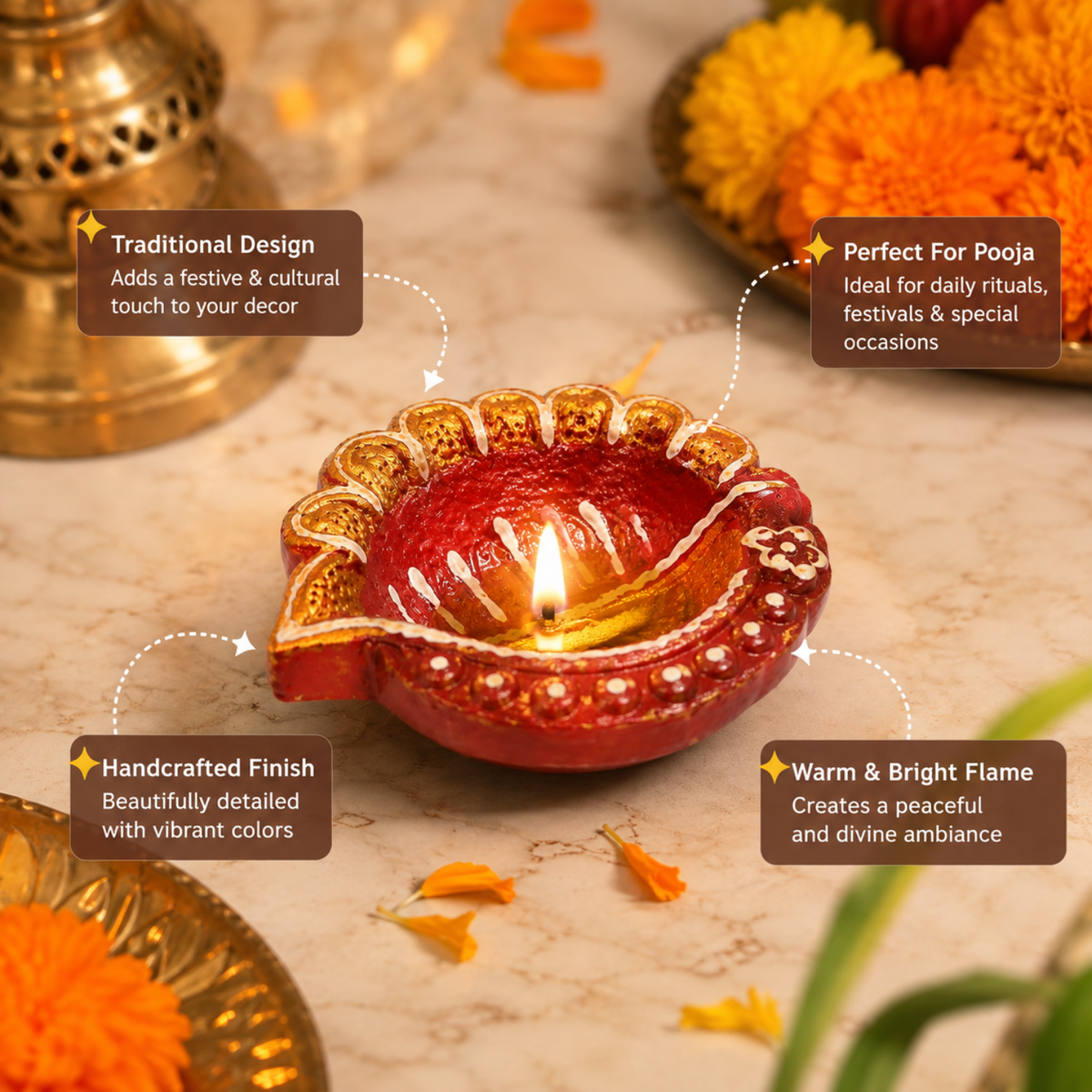 Handcrafted Decorative Terracotta Clay Diya Set of 6 – Hand-Painted Traditional Mitti Oil Lamp for Diwali Pooja & Home Decor (6 cm)