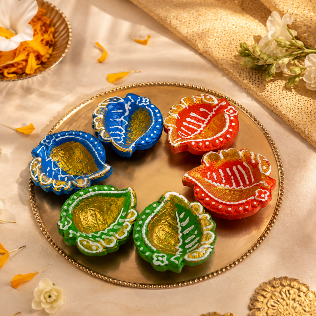 Handcrafted Decorative Terracotta Clay Diya Set of 6 – Hand-Painted Traditional Mitti Oil Lamp for Diwali Pooja & Home Decor (6 cm)