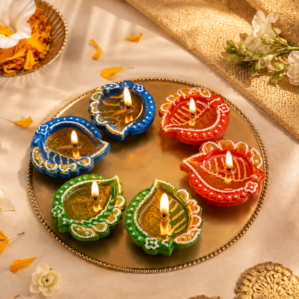 Handcrafted Decorative Terracotta Clay Diya Set of 6 – Hand-Painted Traditional Mitti Oil Lamp for Diwali Pooja & Home Decor (6 cm)