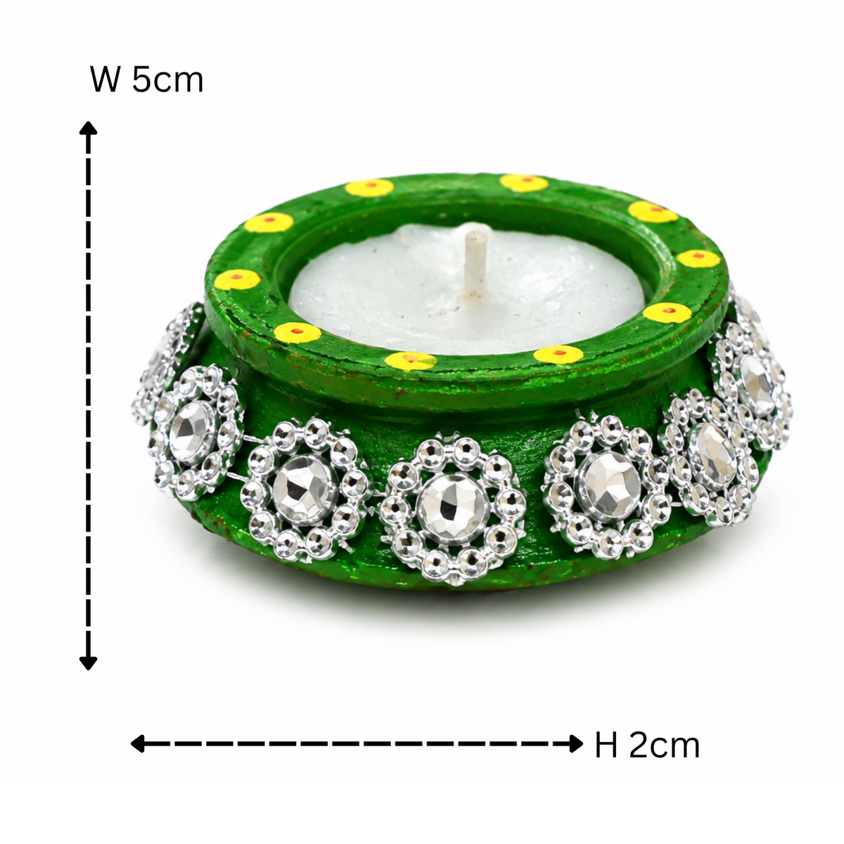 Handcrafted Decorative Wax Tea Light Diyas (Set of 6) – Studded Terracotta Candle Holders for Diwali & Festive Home Décor