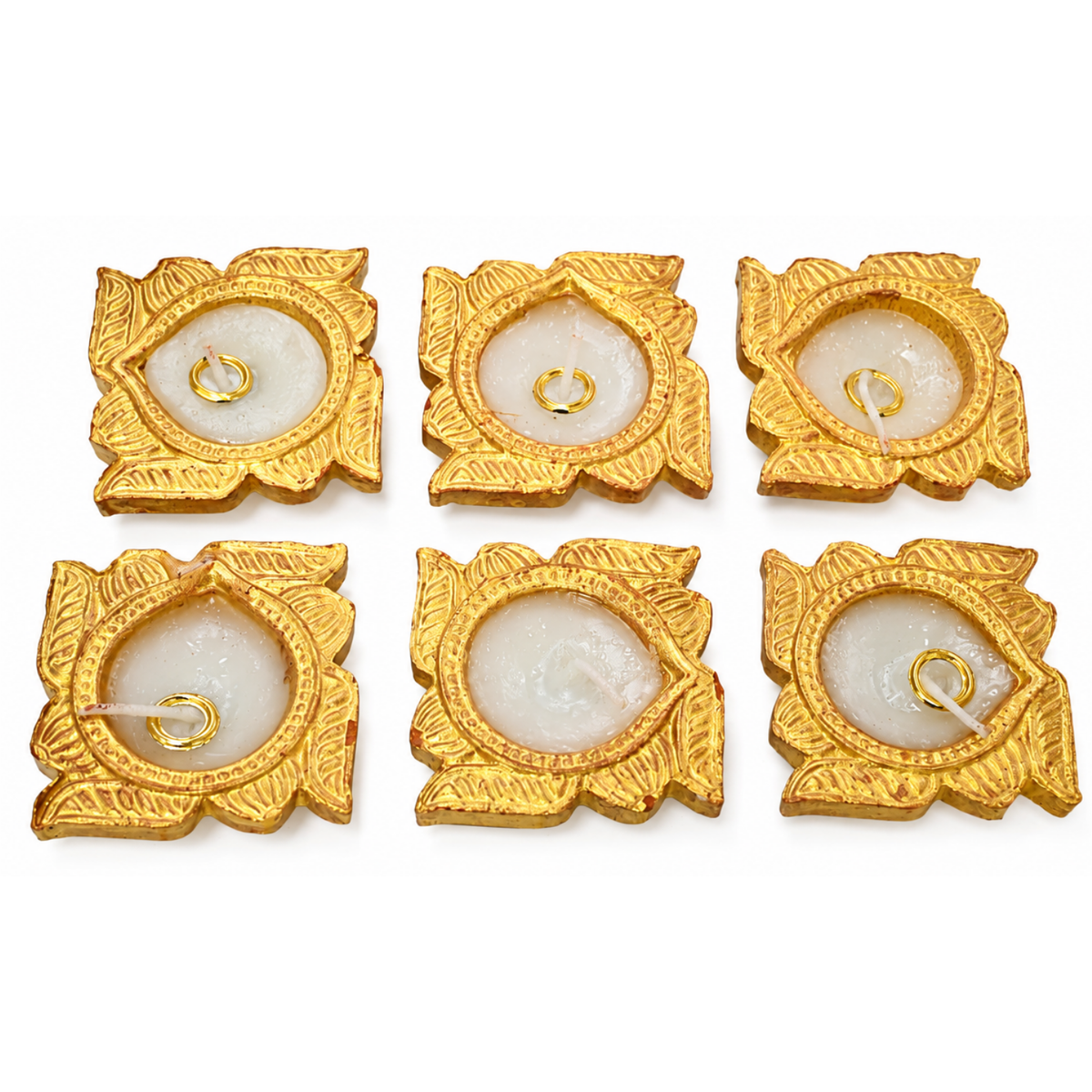Handcrafted Golden Brass Tea Light Candle Holders (Set of 6) – Decorative Wax DIY Candle Diyas for Diwali, Puja & Festive Decor