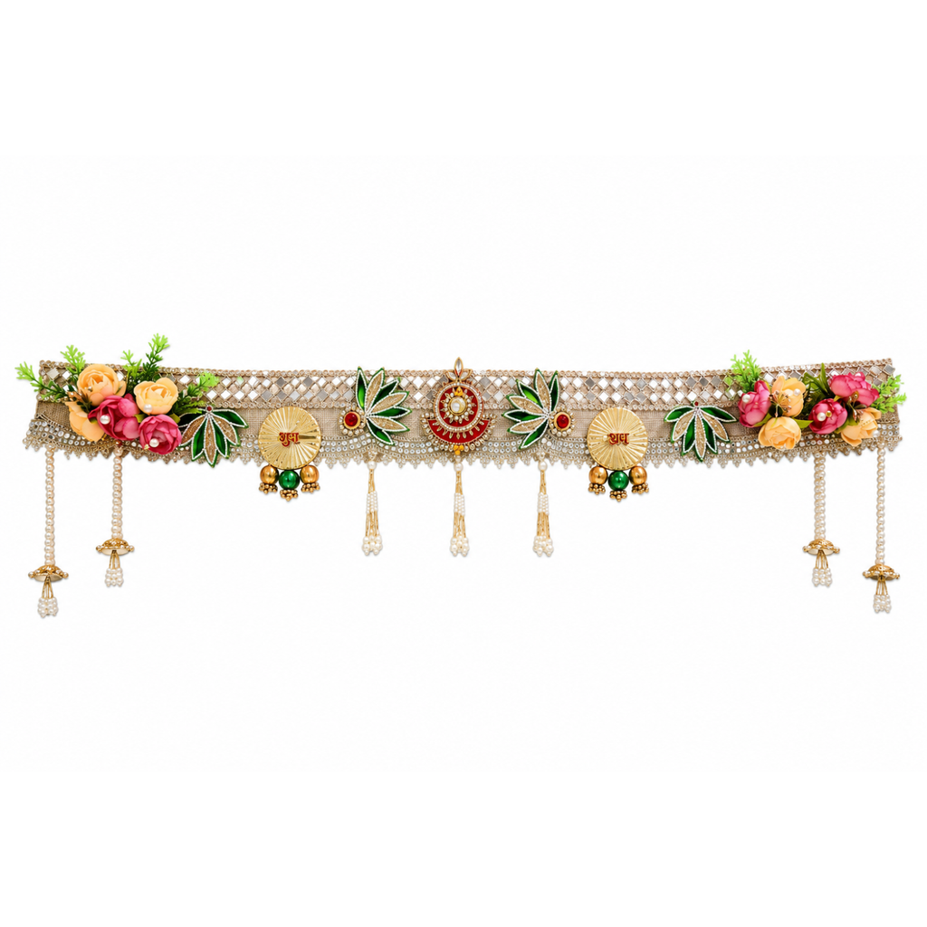 Shubh Labh Floral Bandhanwar Door Hanging – 100 cm Reusable Decorative Toran with Traditional Embellishments, Festive, and Wedding Decoration