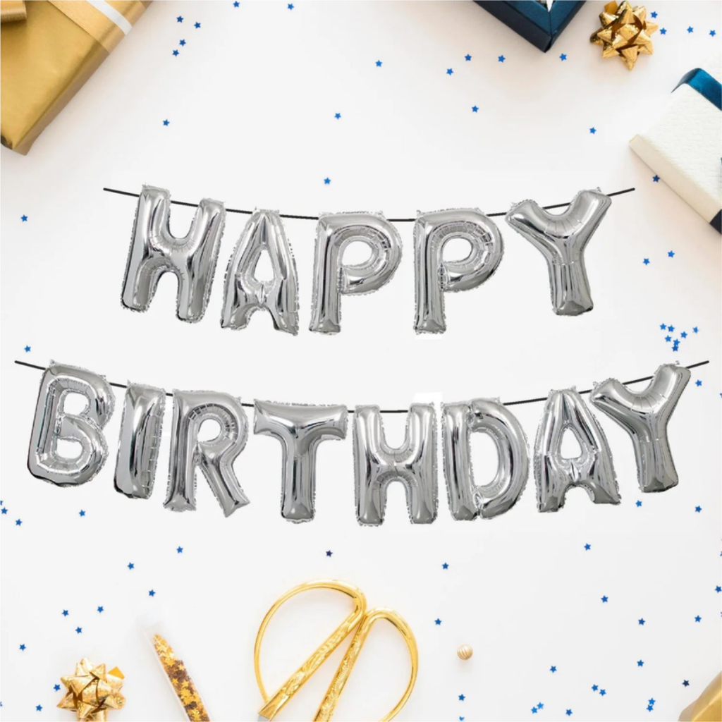 Silver Foil Happy Birthday Balloon Kit - Elegant Metallic Letter Bunting for Birthday Backdrops and Party Decor 3