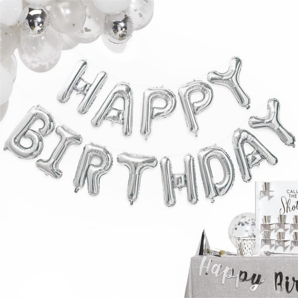 Silver Foil Happy Birthday Balloon Kit - Elegant Metallic Letter Bunting for Birthday Backdrops and Party Decor 4