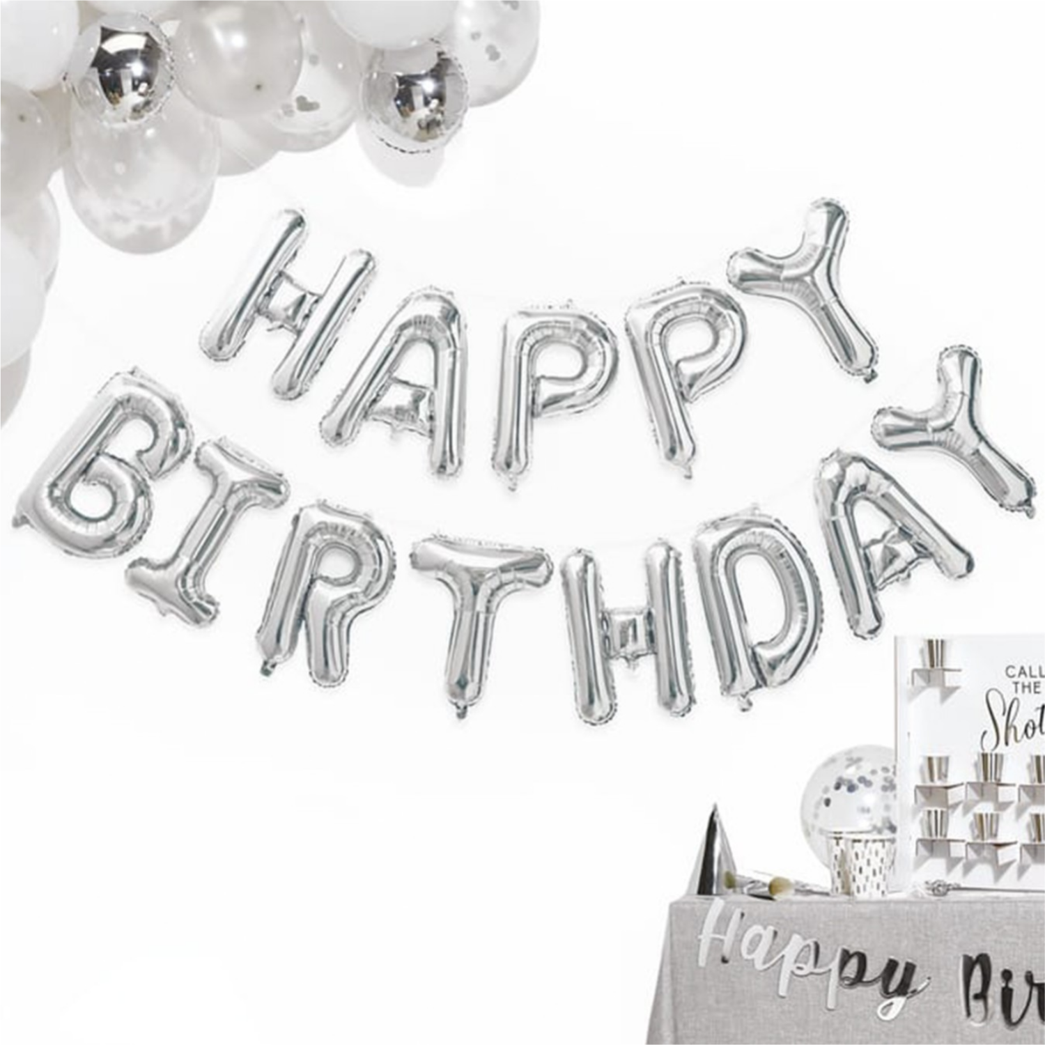 Silver Foil Happy Birthday Balloon Kit - Elegant Metallic Letter Bunting for Birthday Backdrops and Party Decor 4