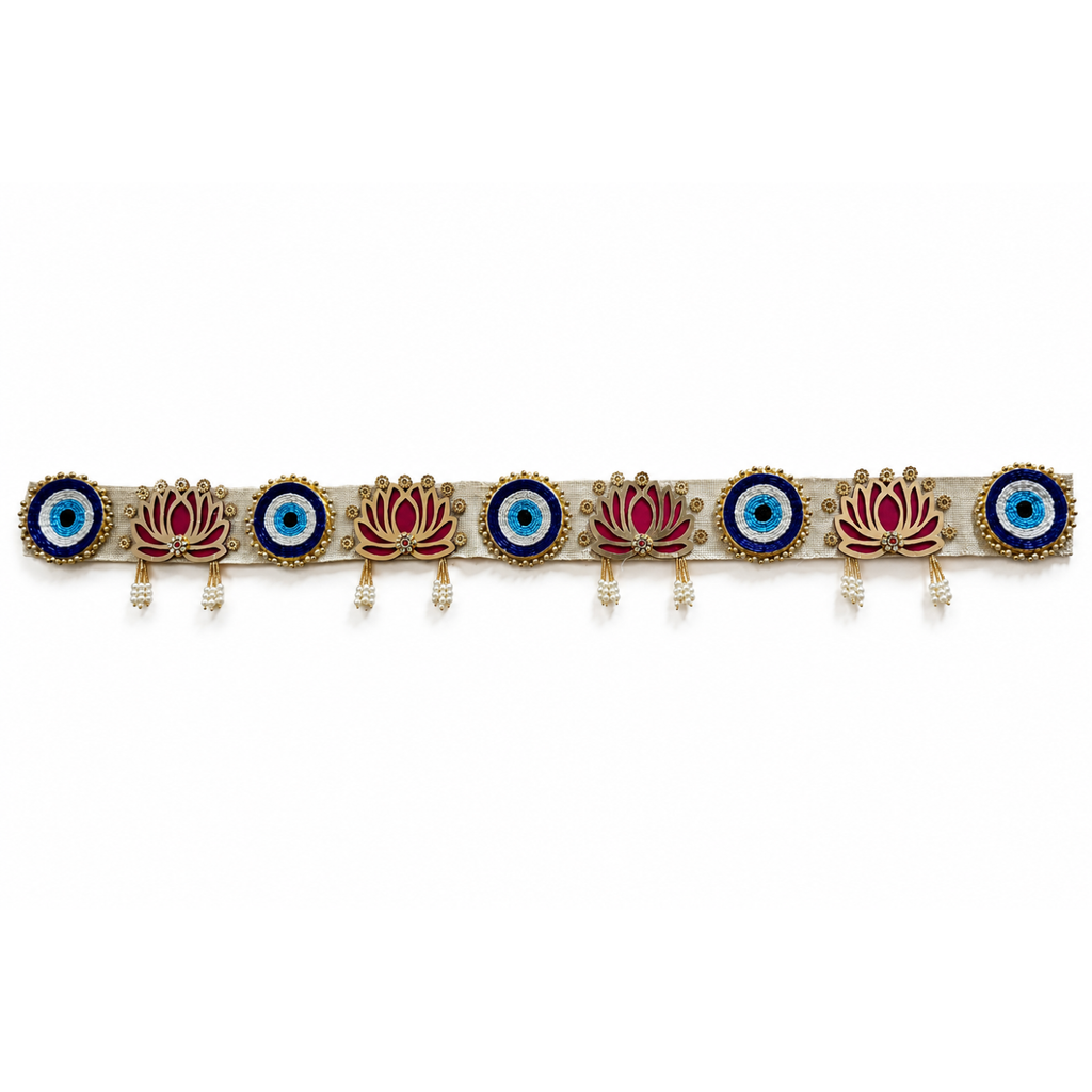 Evil Eye Lotus Bandhanwar Door Hanging – 100 cm Reusable Decorative Toran with Traditional Embellishments, Wedding & Festive Home Decor