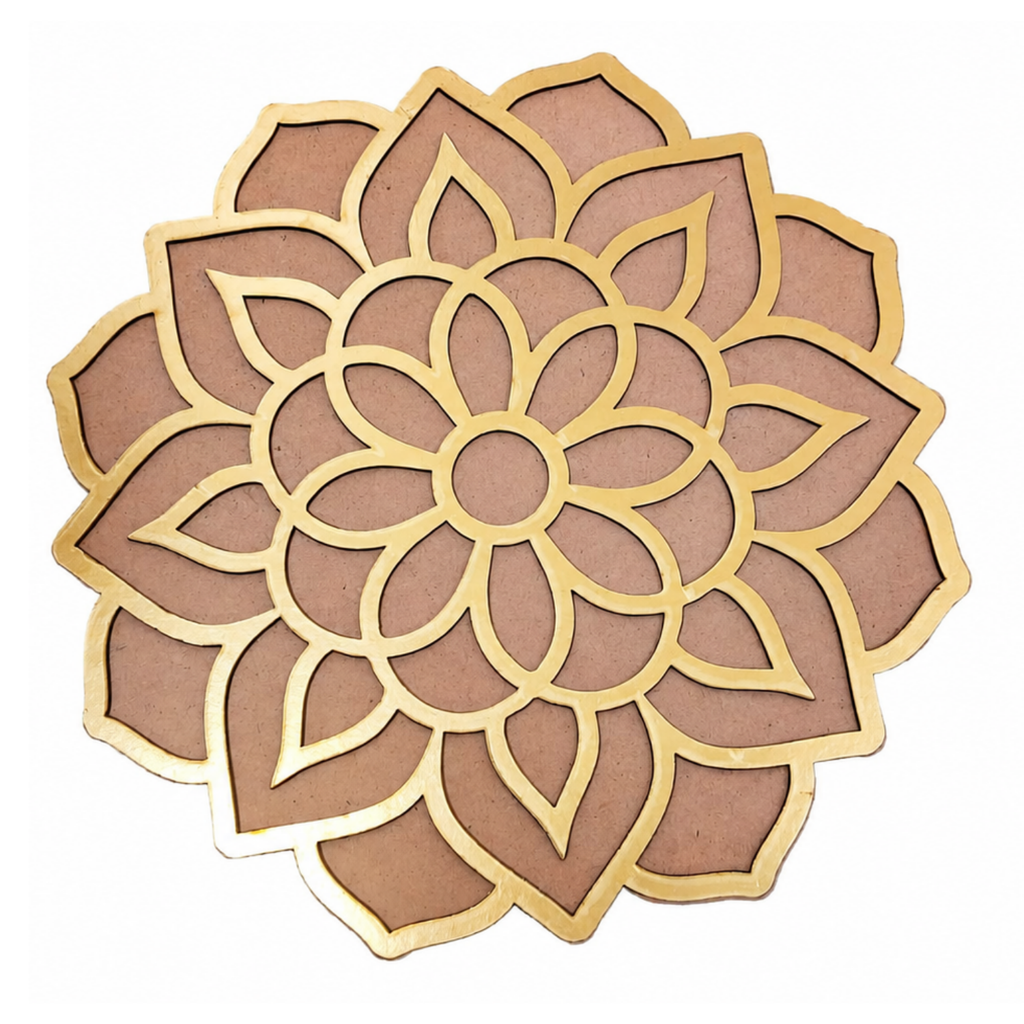 Lotus Rangoli Stencil – 14 cm Round MDF Wooden Cutout Template for Floor Decor, Painting & DIY Craft | Intricate Mandala Art Blank for Diwali, Pooja & Festive Home Decoration