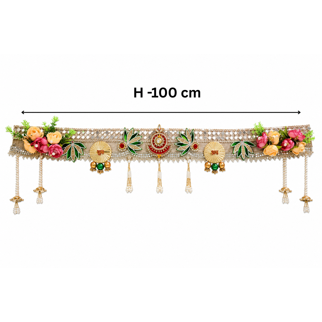 Shubh Labh Floral Bandhanwar Door Hanging – 100 cm Reusable Decorative Toran with Traditional Embellishments, Festive, and Wedding Decoration