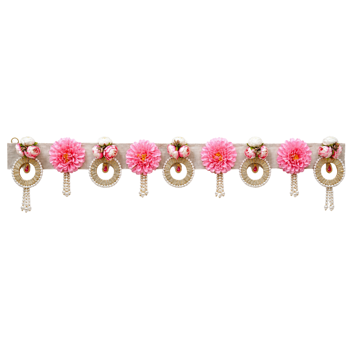 Handmade Decorative Door Toran for Main Entrance - 100 cm Floral Bandhanwar with Pearl Accents for Pooja Room & Festive Home Decor