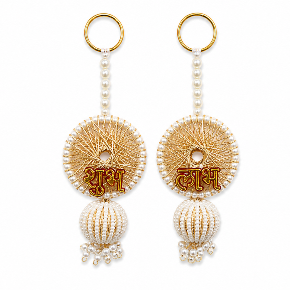 Decorative Shubh Labh Wall Hanging – 13 cm Pearl Beaded Traditional Door Decor for Diwali, Housewarming, Pooja Room & Festive Entrance Decoration (Set of 2)