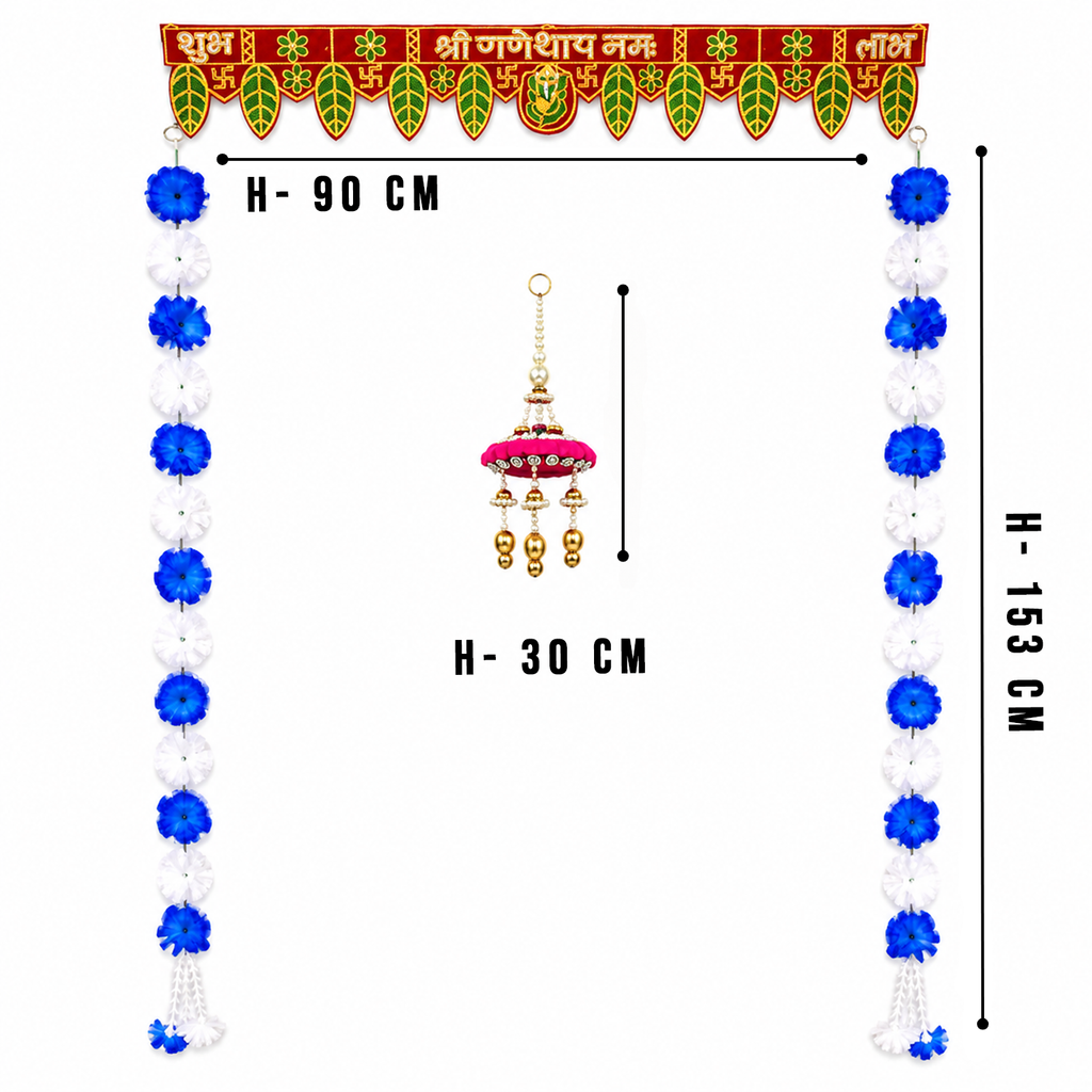 Artificial Flower Toran Set for Door Entrance – Decorative Shubh Labh Hanging with Side Strings for Diwali, Wedding, and Home Decor (Blue & White)