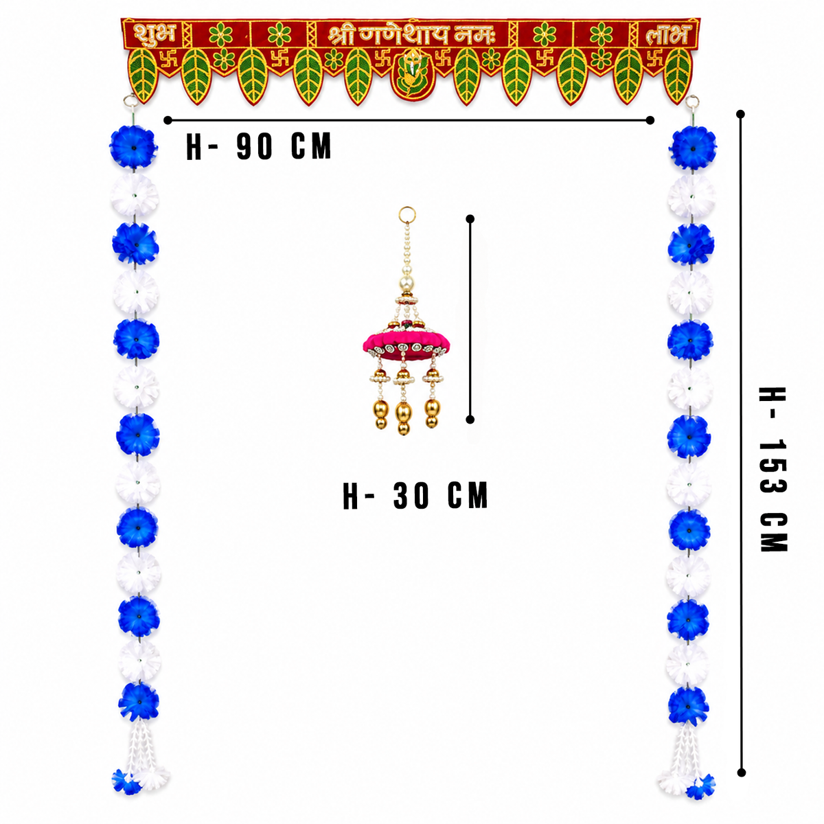 Artificial Flower Toran Set for Door Entrance – Decorative Shubh Labh Hanging with Side Strings for Diwali, Wedding, and Home Decor (Blue & White)
