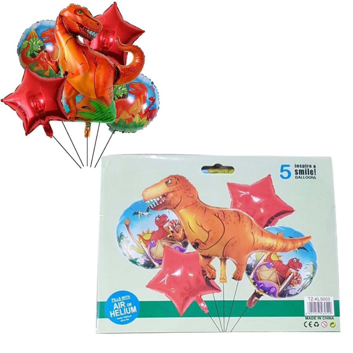 Dinosaur Foil Balloon Set | 5-Piece T-Rex Birthday Decor 3