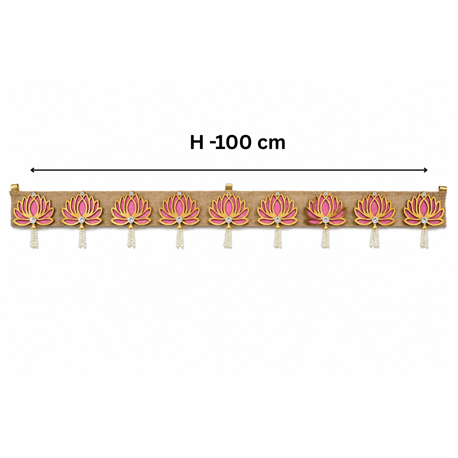Pink Lotus Bandhanwar Door Hanging – 100 cm Reusable Decorative Toran with Pearl Accents, Handcrafted Ethnic Valance for Main Entrance, Pooja Room, Wedding & Festive Home Decor