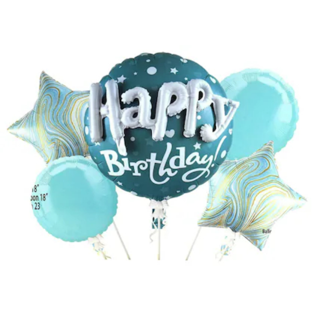 Aesthetic Blue Marble Birthday Balloon Bouquet - 5-Piece Happy Birthday Foil Set - Elegant Star & Round Foil Balloons for Birthday Party Backdrop 1