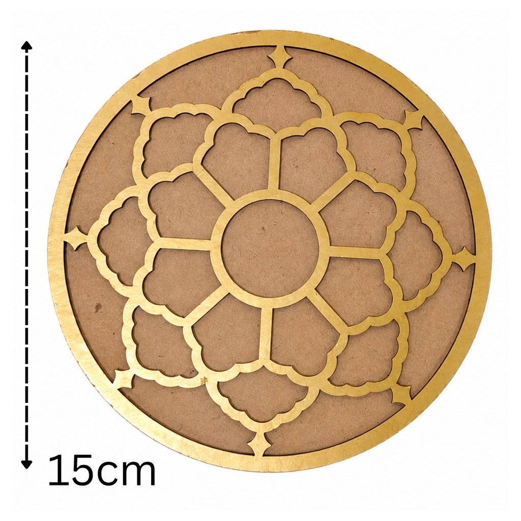 Wooden Rangoli Stencil for Floor Decoration | 15cm Round MDF Mandala Template for Diwali, Pooja Mandir & Festivals | Reusable DIY Colour Fill Art Board for Home Entrance
