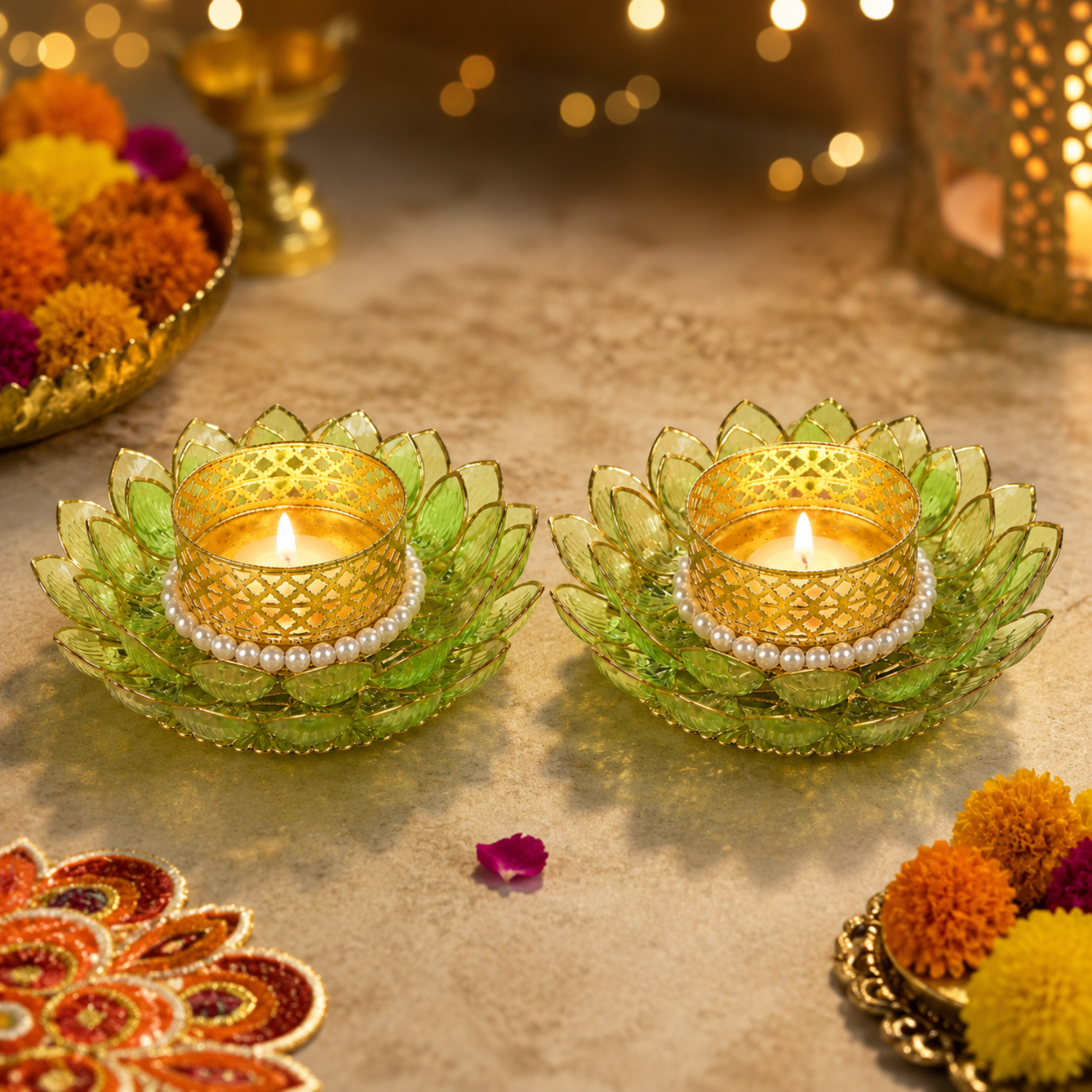 Green Lotus T-light Holder 