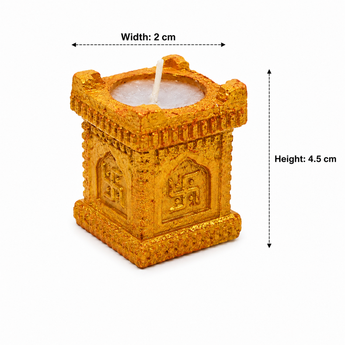 Handcrafted Brass Finish Om & Swastik Diya Candle Holders (Set of 4) – Decorative Wax Tealight Diyas for Pooja & Diwali