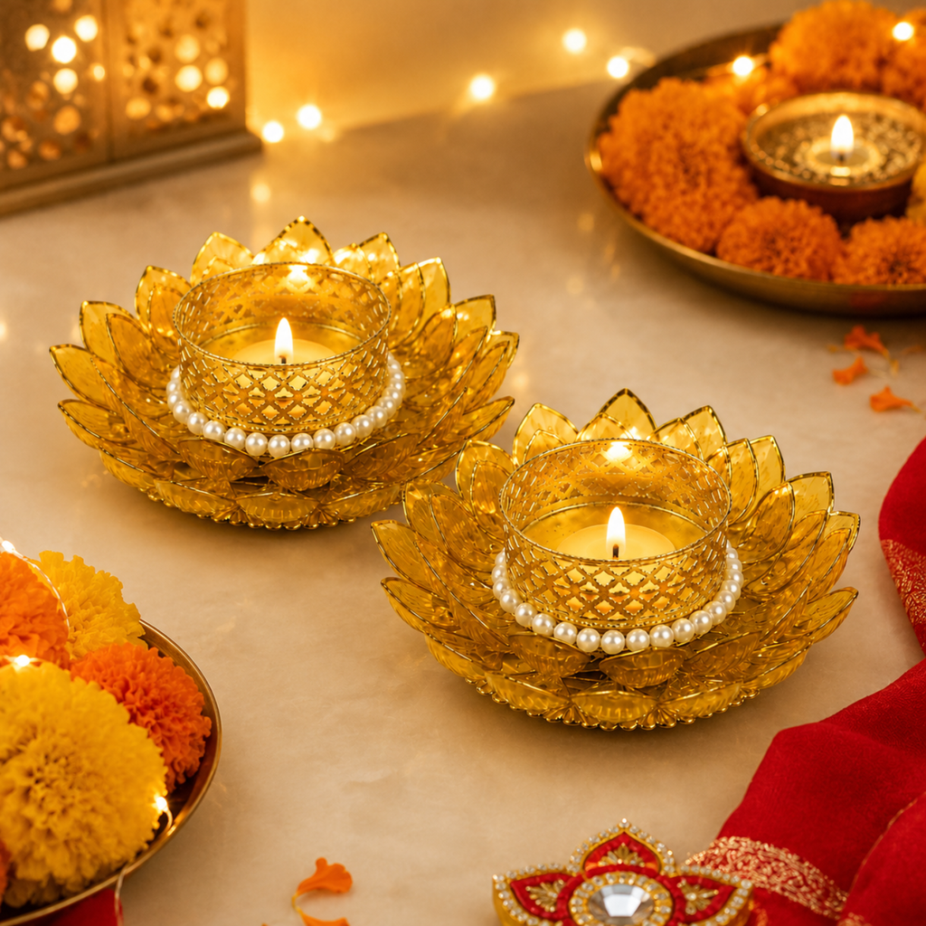 Yellow Lotus T-light Holder 1