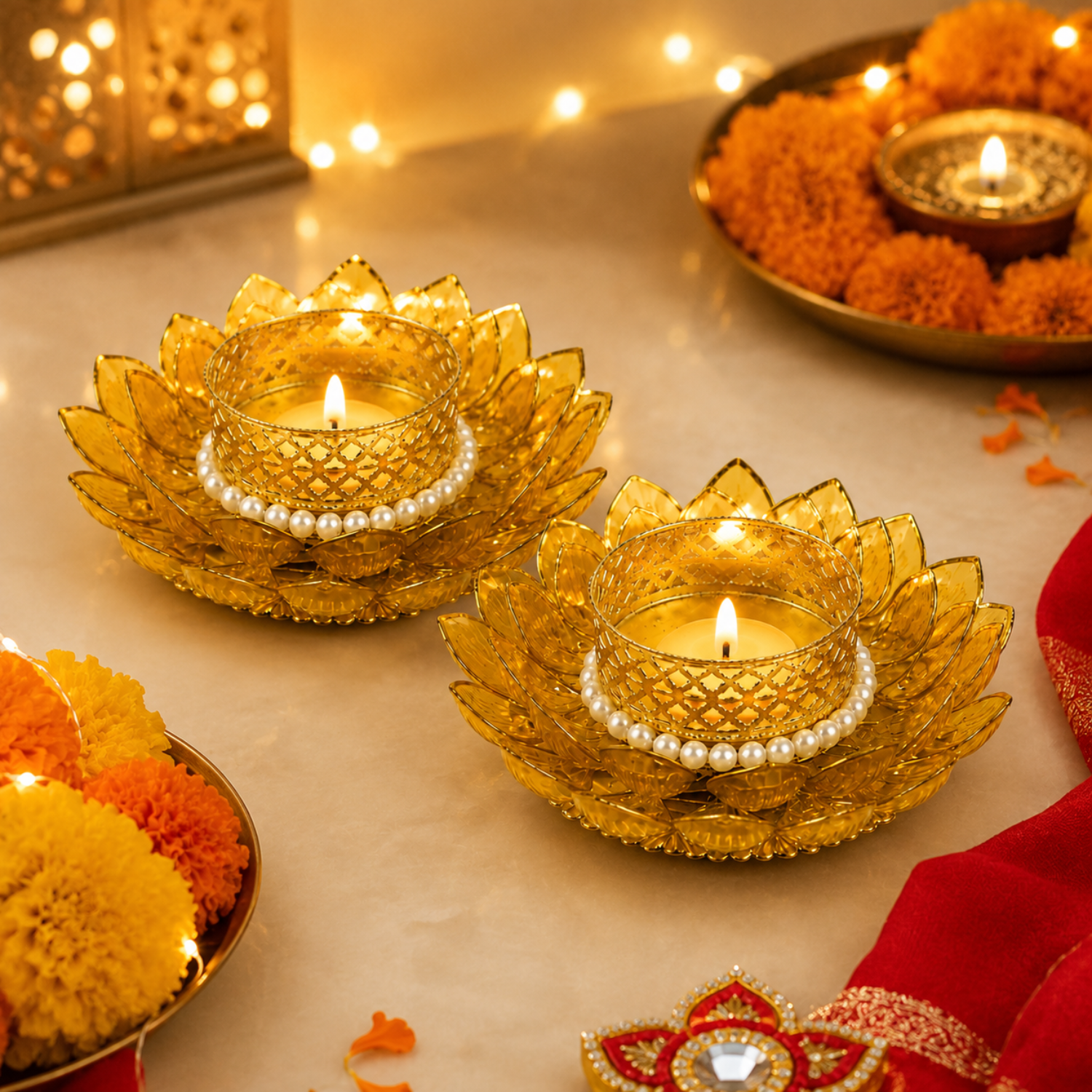 Yellow Lotus T-light Holder 1