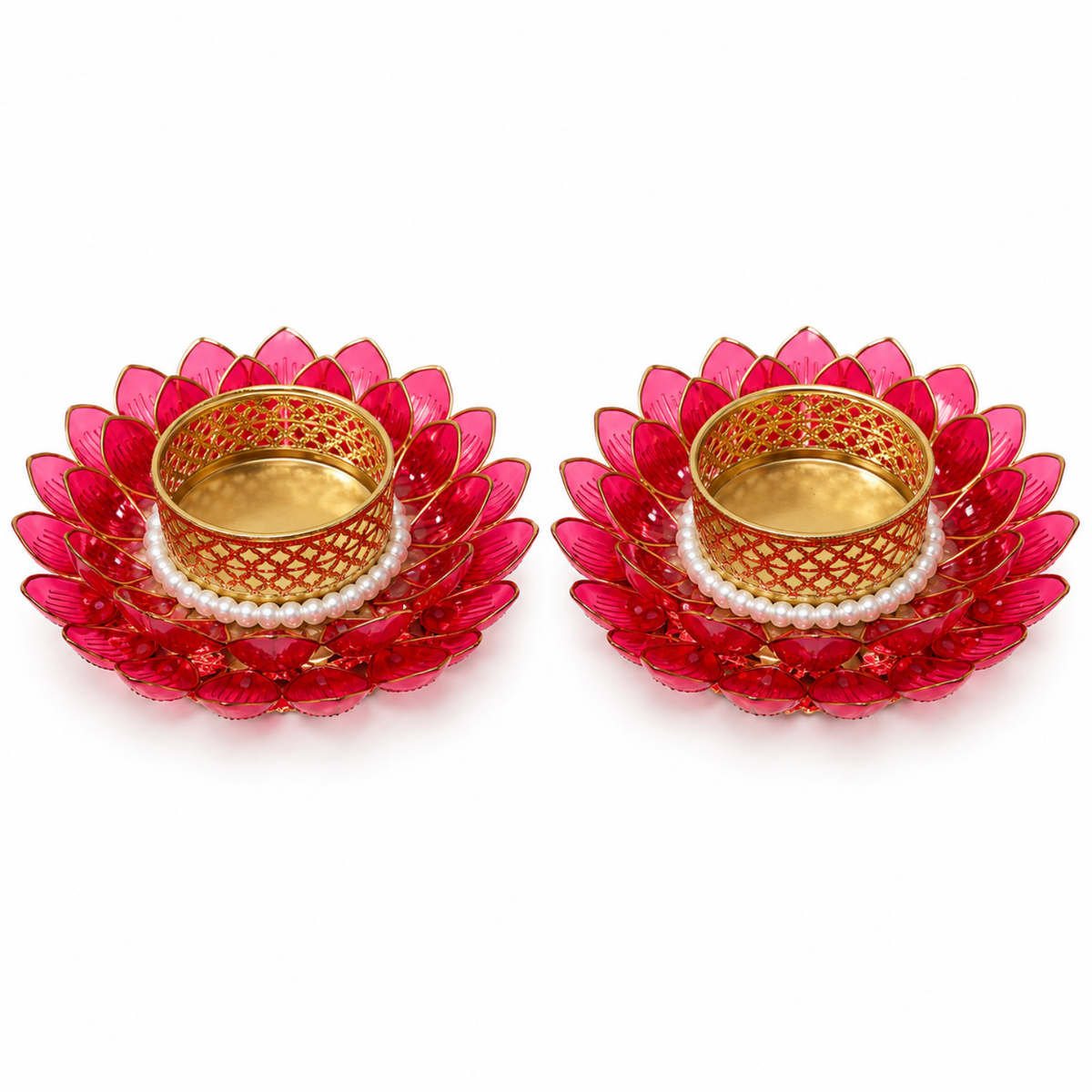 Lotus Shaped T-light Candle Holder 9 cm (Pack of 2 Red)