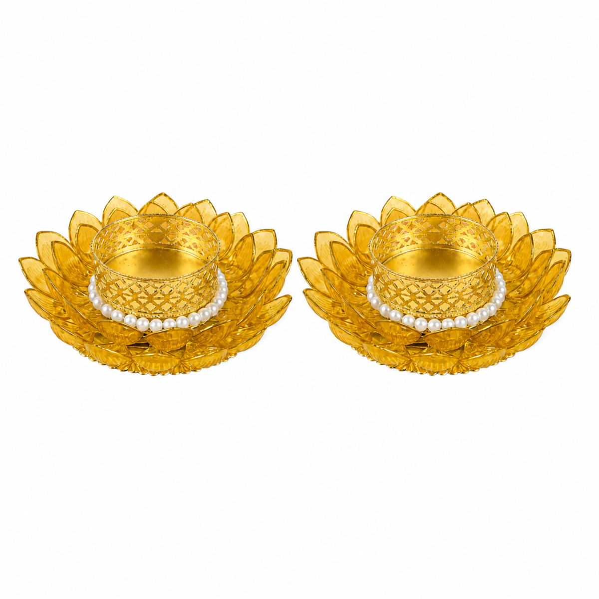 Lotus Shaped T-light Candle Holder 9 cm (Pack of 2 Yellow)