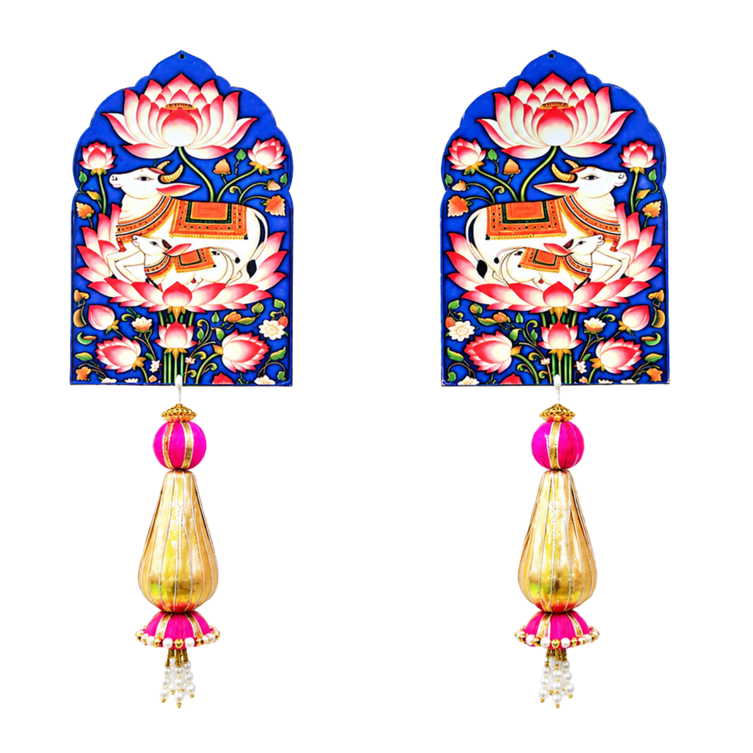 Ethnic Kamdhenu Wall Hanging – 28 cm Reusable Traditional Door Ornament for Entrance, Office & Festive Home Decor, (Set of 2, Multicolour)