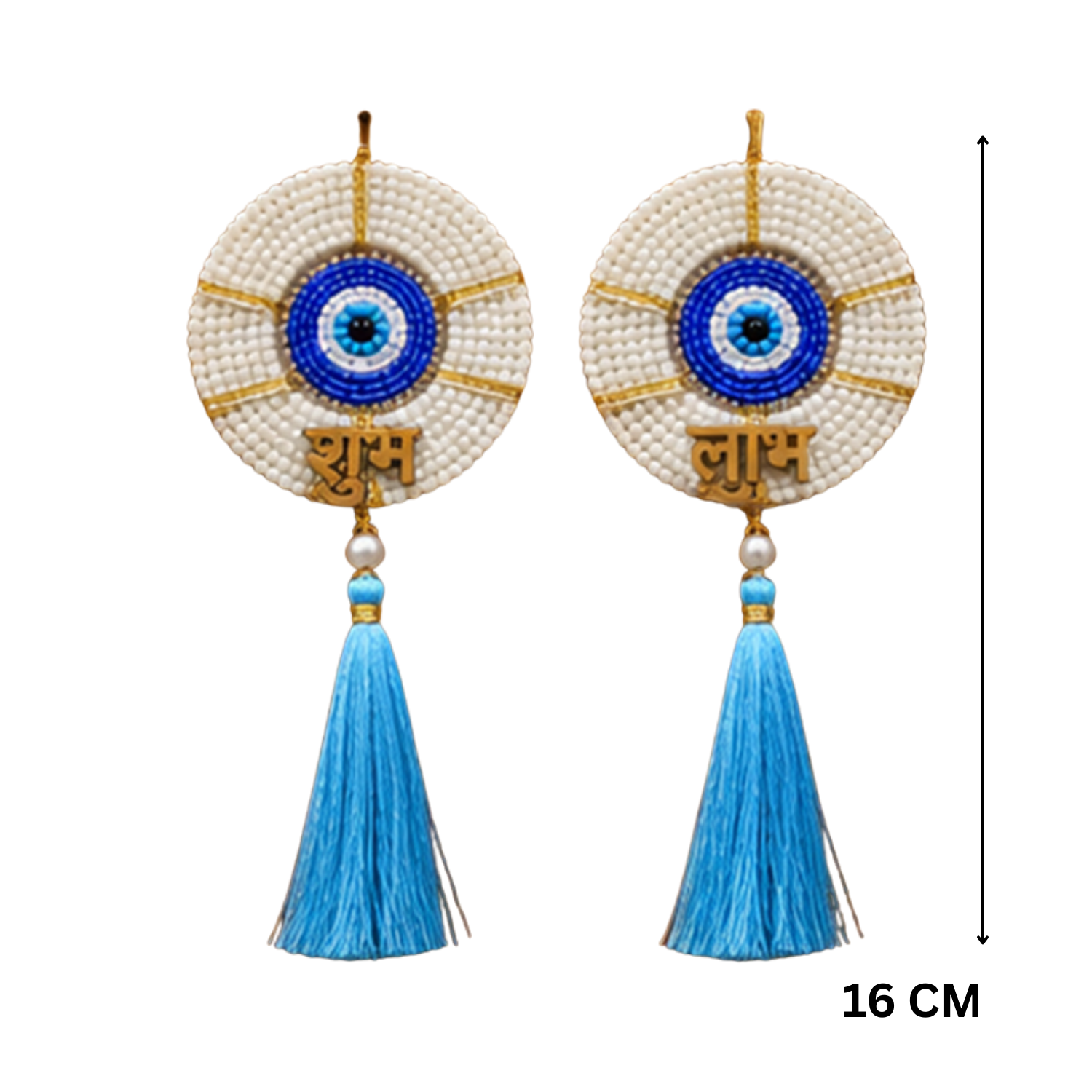 Decorative Evil Eye Shubh Labh Door Hanging – 16 cm Traditional Wall Decor with Tassels, Protection, Diwali, Housewarming & Festive Home Ornament (Set of 2)