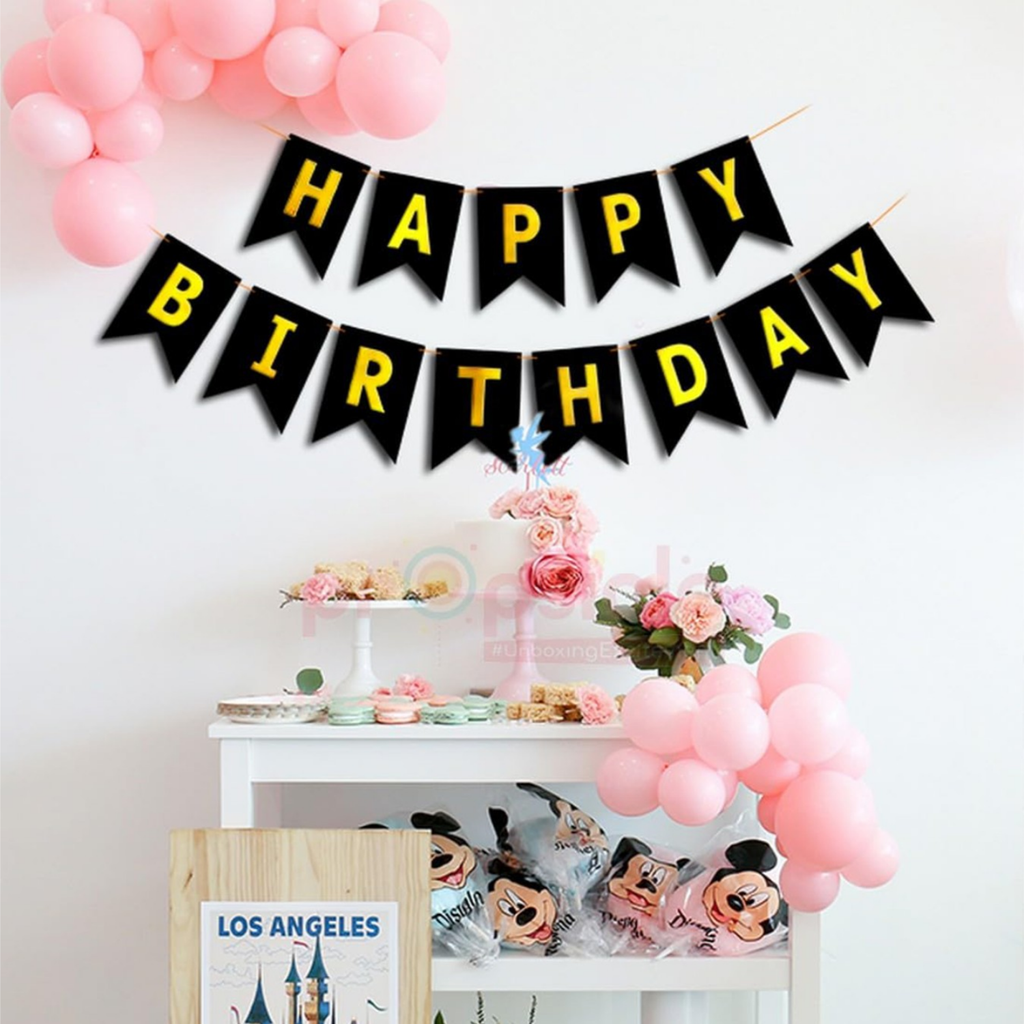 Premium Black and Gold Happy Birthday Banner – Classic Cardstock Pennant Bunting for Boys, Girls & Adults Birthday Party Decorations Pack of 5 2