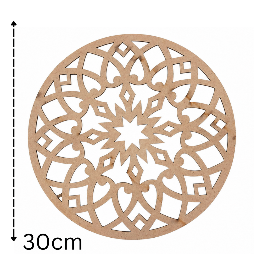 Round Rangoli Stencil – 30 cm Reusable MDF Wooden Cutout Template for Floor Decor & Painting | Intricate Mandala Art Blank for Diwali, Festivals & DIY Home Decoration