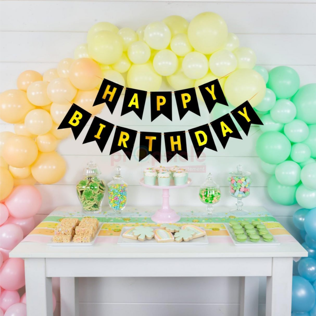 Premium Black and Gold Happy Birthday Banner – Classic Cardstock Pennant Bunting for Boys, Girls & Adults Birthday Party Decorations Pack of 5 4