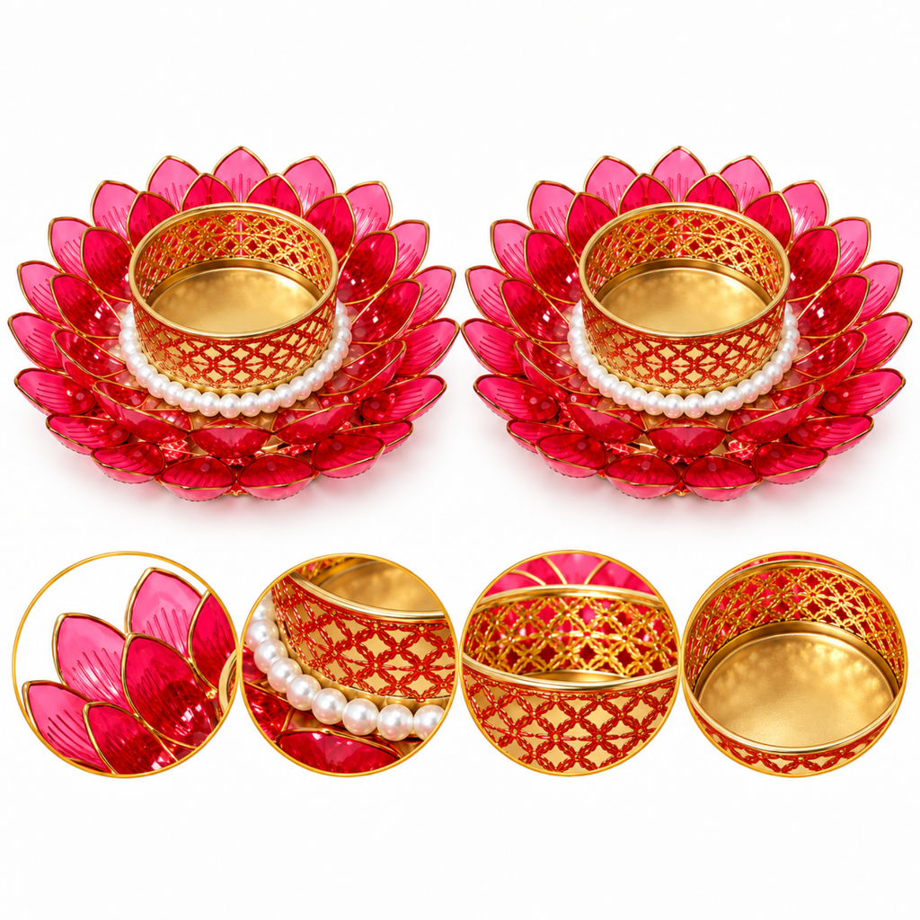 Lotus Shaped T-light Candle Holder 9 cm (Pack of 2 Red)