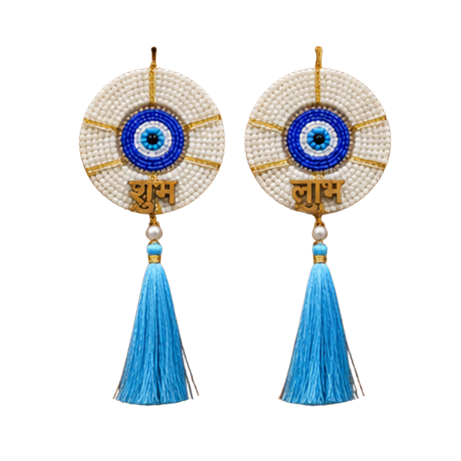 Decorative Evil Eye Shubh Labh Door Hanging – 16 cm Traditional Wall Decor with Tassels, Protection, Diwali, Housewarming & Festive Home Ornament (Set of 2)