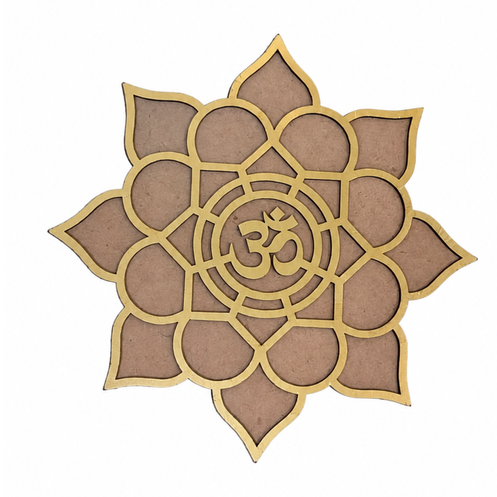 Wooden OM Lotus Wall Art for Home Decor | Sacred Geometry Spiritual Pooja Mandir Decoration Item | Festive Diwali & Meditation Room Accent | Eco-Friendly MDF Hanging Sign