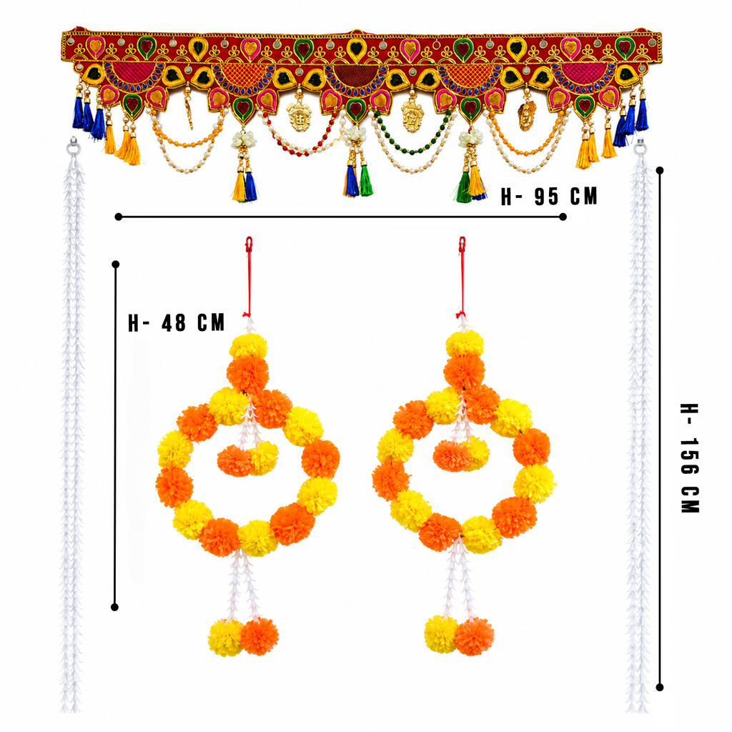 Traditional Decorative Toran with Circular Marigold Hanging Flowers – Ethnic Festive Door Decor for Diwali, Wedding, and Home Entrance