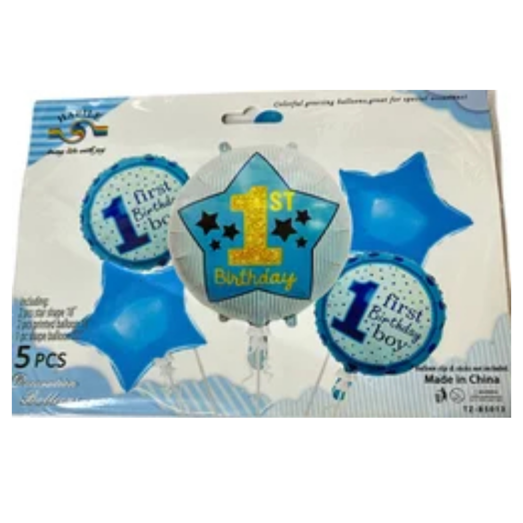 1st Birthday Boy Foil Balloon Pack of 5