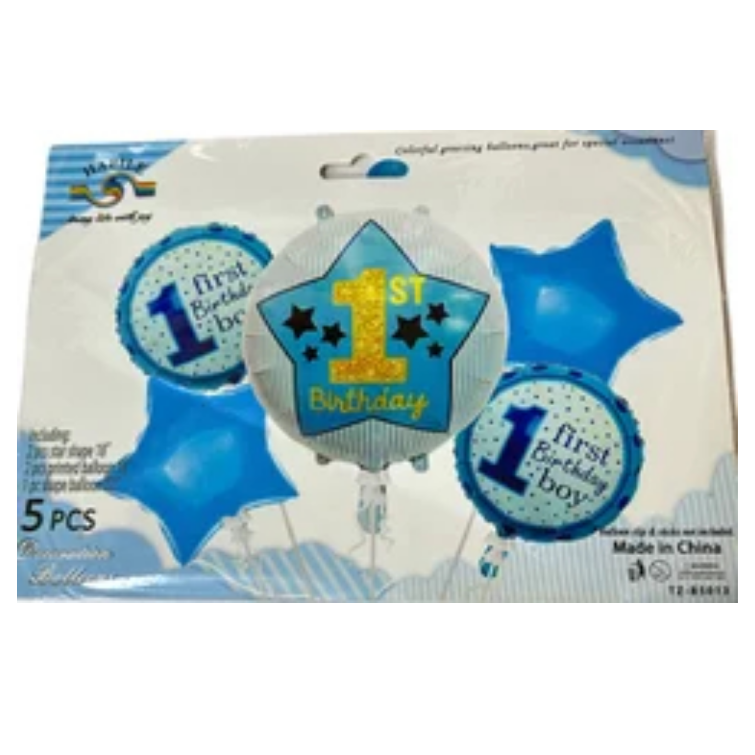 1st Birthday Boy Foil Balloon Pack of 5