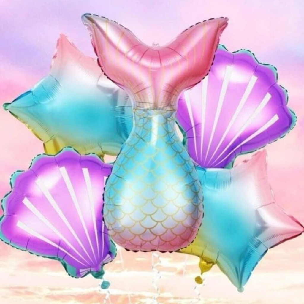 Mermaid Tail Balloon Set - 5 Pcs Foil Balloon Kit with Shell & Star Shapes for Under the Sea Theme Birthday Decorations 1