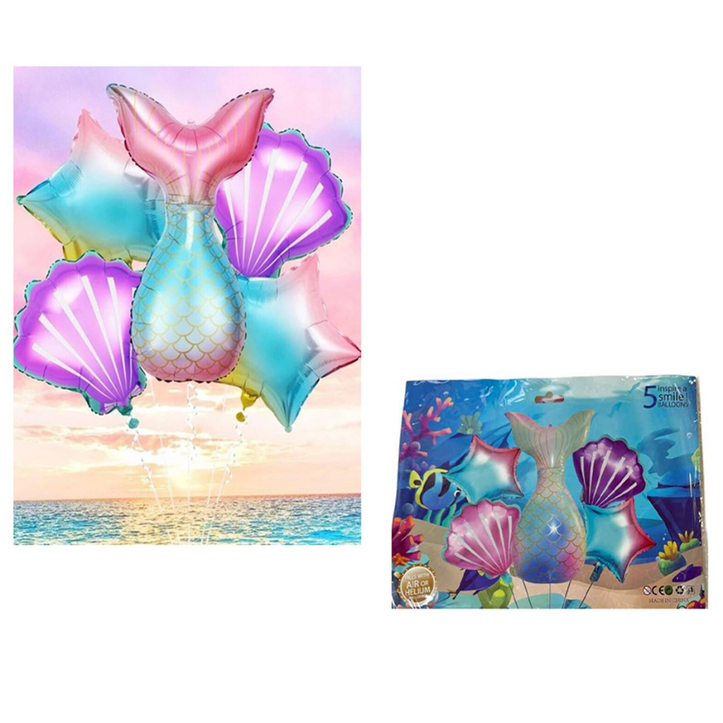 Mermaid Tail Balloon Set - 5 Pcs Foil Balloon Kit with Shell & Star Shapes for Under the Sea Theme Birthday Decorations 3