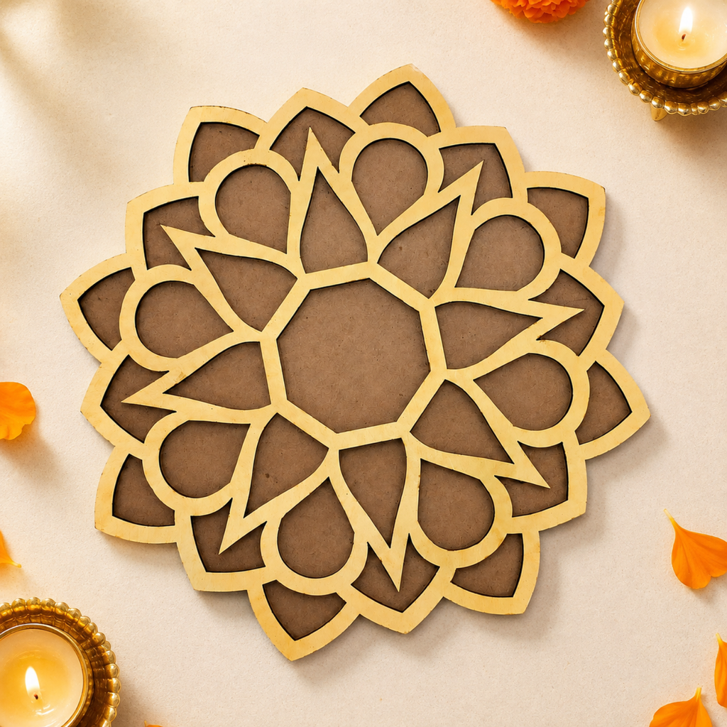 Decorative Mandalas MDF Wood Cutout – 15 cm Laser Cut Round Floral Stencil for Painting & DIY Crafts | Reusable Art Blank for Home Decor, Festive Rangoli & Gifting