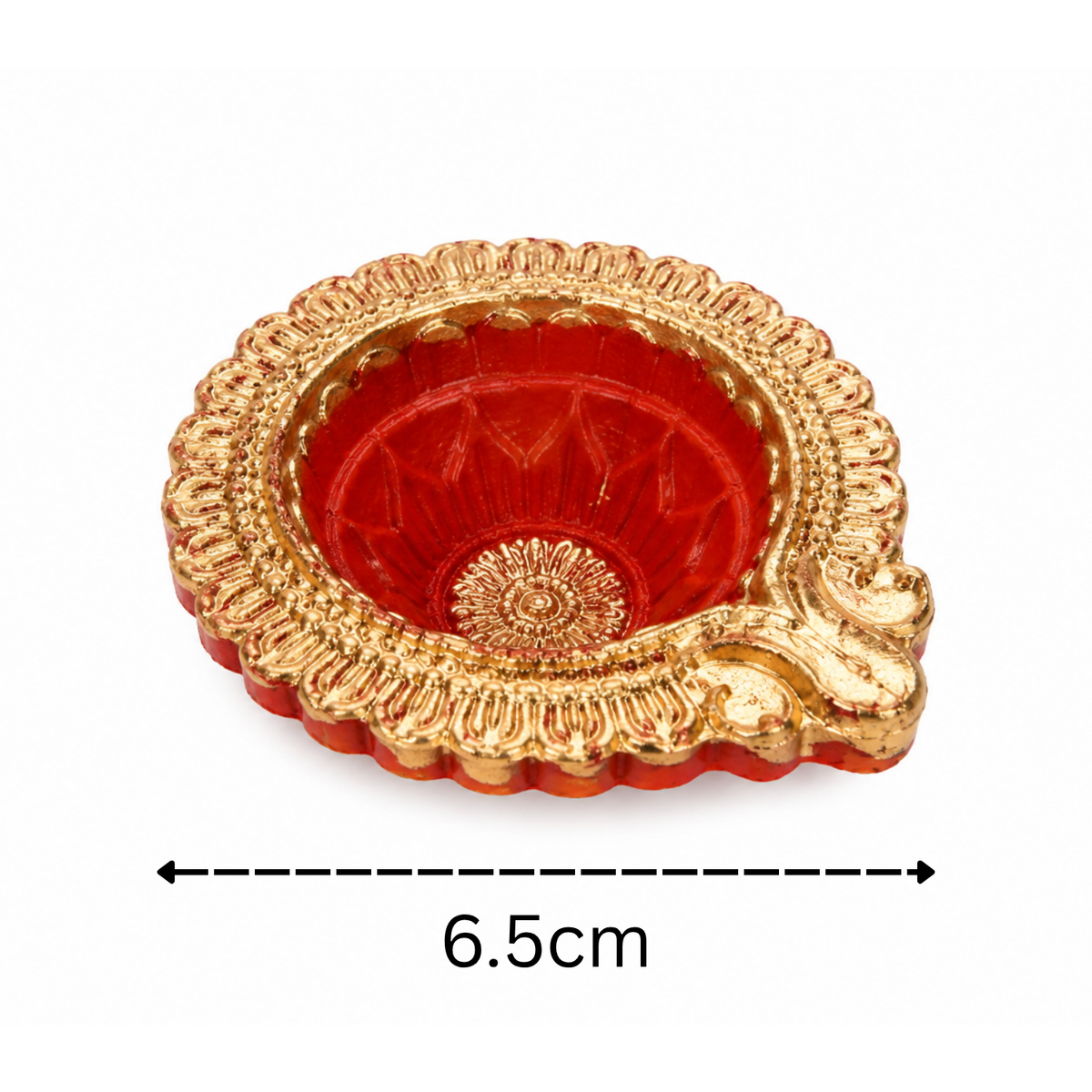 Handcrafted Decorative Designer Clay Diyas (Set of 6, 6.5 cm) – Traditional Golden Border Painted Diya Set for Diwali & Pooja Decoration